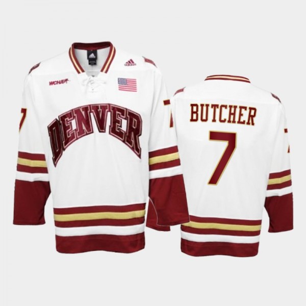 Denver Pioneers Will Butcher #7 College Hockey Whi...