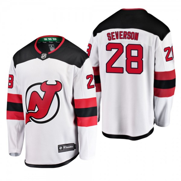 Men's New Jersey Devils Damon Severson #28 Away Wh...