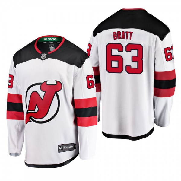 Men's New Jersey Devils Jesper Bratt #63 Away Whit...