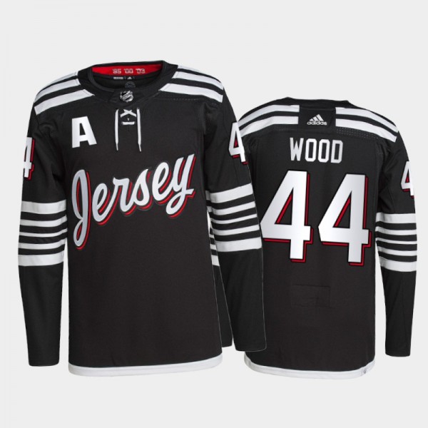 2021-22 New Jersey Devils Miles Wood Alternate Jersey Black Primegreen Authentic Pro Uniform