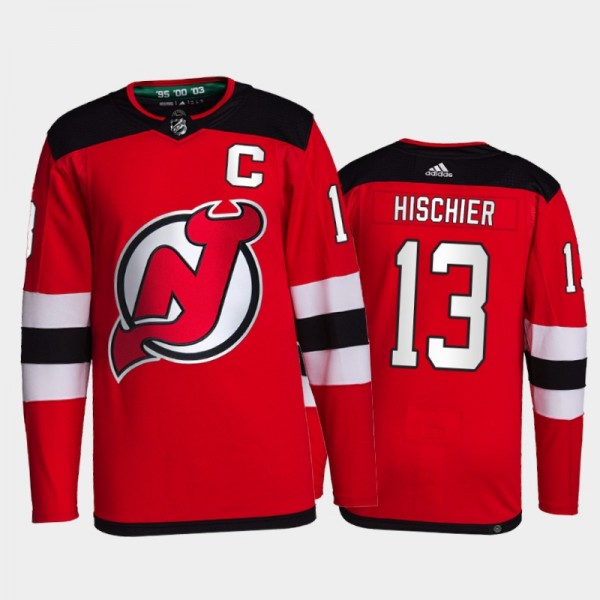 2021-22 New Jersey Devils Nico Hischier Primegreen Authentic Jersey Red Home Uniform