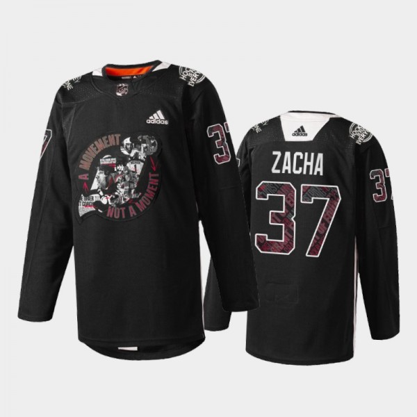Pavel Zacha New Jersey Devils Black History Month 2022 Jersey Black #37 Warm-up