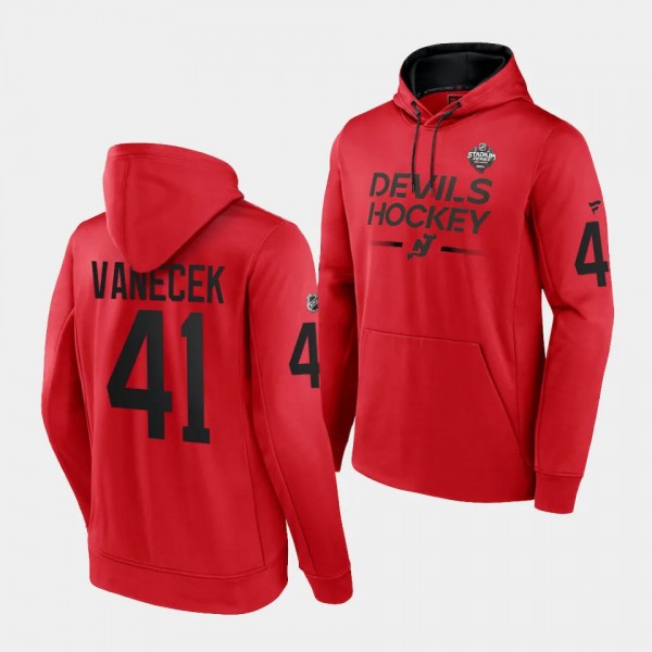 2024 NHL Stadium Series Vitek Vanecek New Jersey Devils Men's Red Authentic Pro Hoodie Pullover