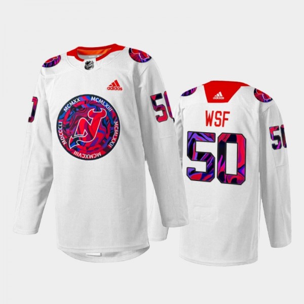 WSF New Jersey Devils Gender Equality Night Jersey White #50 Warm-up