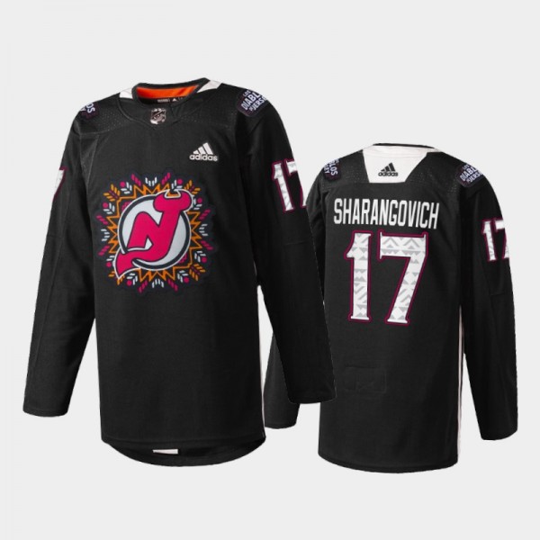 Yegor Sharangovich New Jersey Devils 2022 Hispanic Heritage Night Jersey Black #17 Warm-Up