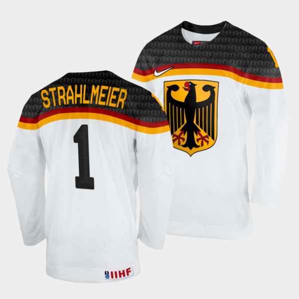 Germany 2022 IIHF World Championship Dustin Strahlmeier #1 White Jersey Home