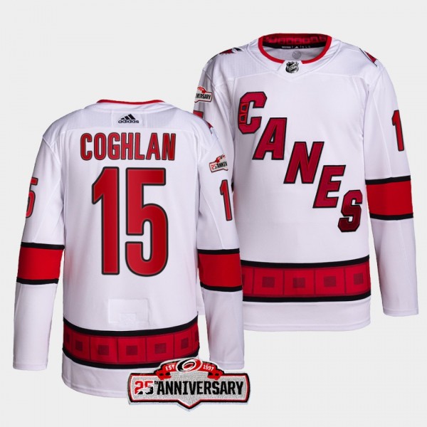 Carolina Hurricanes 25th Anniversary Dylan Coghlan #15 White Jersey 2022-23 Authentic Away