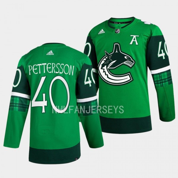 Vancouver Canucks 2023 St. Patricks Day Elias Pettersson #40 Green Primegreen Authentic Jersey Men's