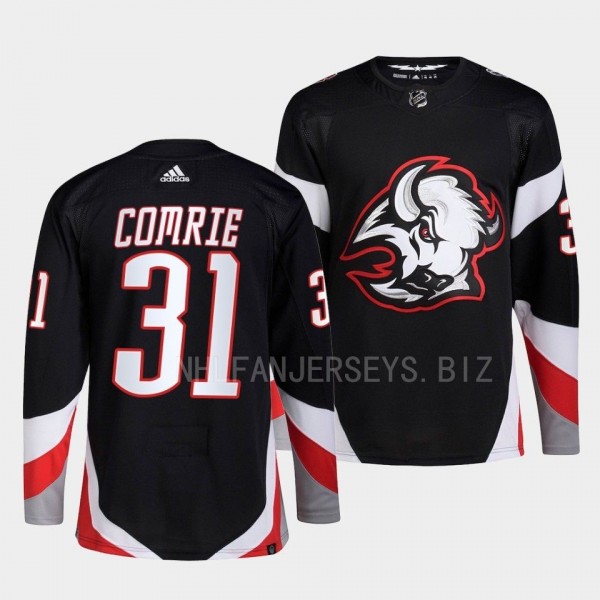 Eric Comrie Buffalo Sabres 2022-23 Goathead Alternate Black #31 Primegreen Authentic Jersey Men's