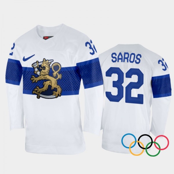 Juuse Saros Finland Hockey White Home Jersey 2022 ...