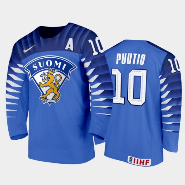 Finland Hockey Kasper Puutio 2022 IIHF World Junior Championship Blue #10 Jersey Away