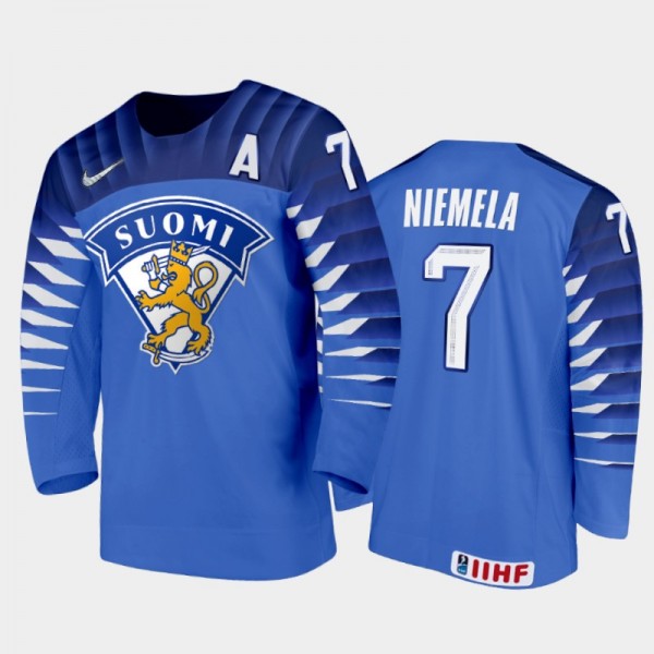 Finland Hockey Topi Niemela 2022 IIHF World Junior Championship Blue #7 Jersey Away