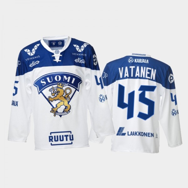 Finland Team Sami Vatanen 2021-22 Home White Hocke...