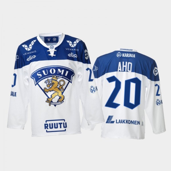 Finland Team Sebastian Aho 2021-22 Home White Hockey Jersey #20