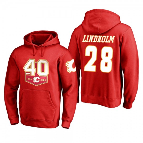 Calgary Flames Elias Lindholm #28 Red 40th Anniver...