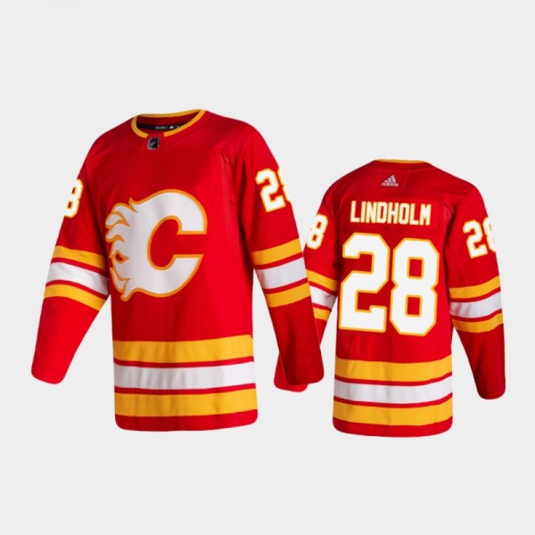 Calgary Flames Elias Lindholm #28 Home Red 2020-21 Authentic Jersey