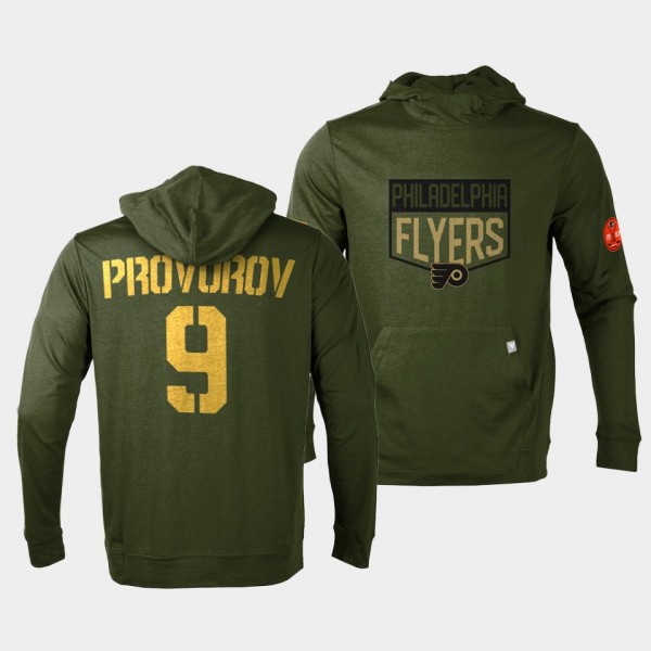 Philadelphia Flyers Ivan Provorov 2022 Salute to Service Olive Levelwear Hoodie