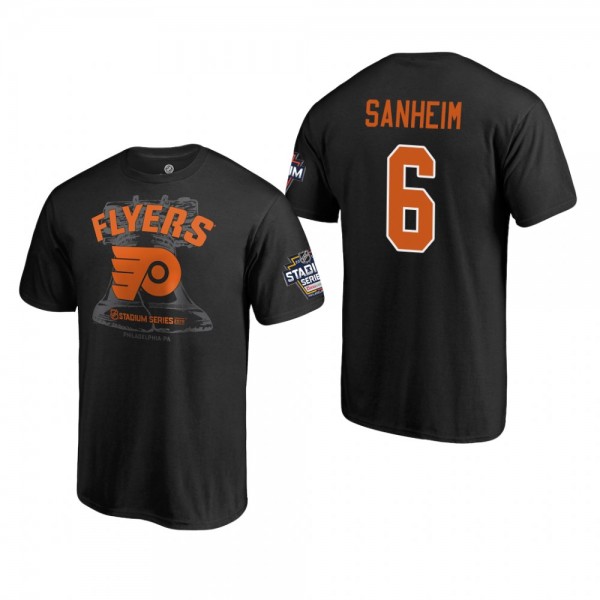 Philadelphia Flyers Travis Sanheim #6 2019 NHL Stadium Series Coors Light Blue Line Black T-Shirt