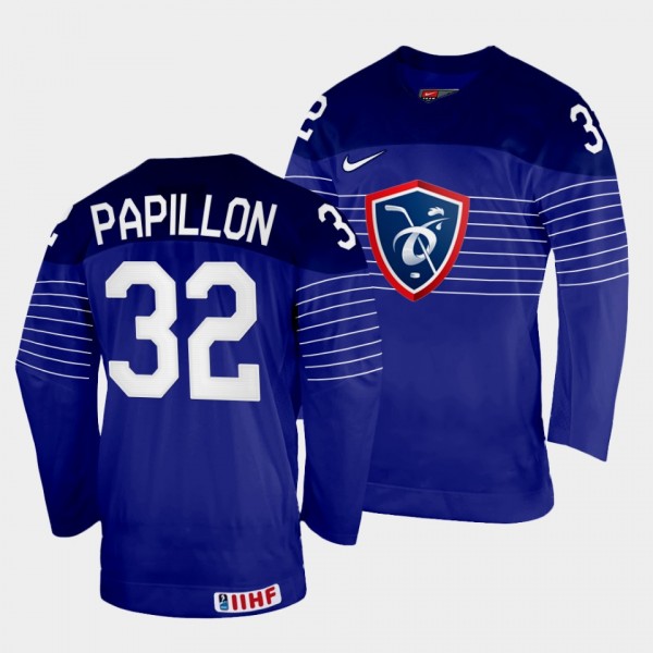 Quentin Papillon 2022 IIHF World Championship France Hockey #32 Navy Jersey Away