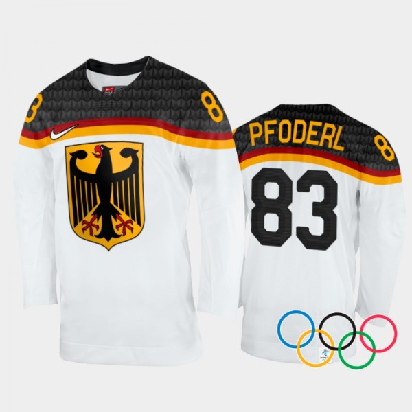 Germany Hockey Leonhard Pfoderl 2022 Winter Olympics White #83 Jersey Home