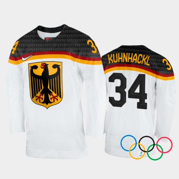 Germany Hockey Tom Kuhnhackl 2022 Winter Olympics White #34 Jersey Home