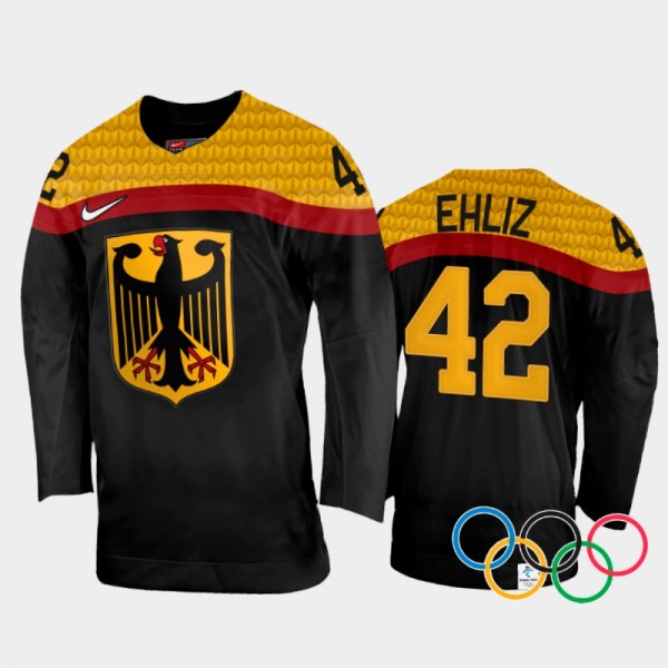Yasin Ehliz Germany Hockey Black Away Jersey 2022 Winter Olympics