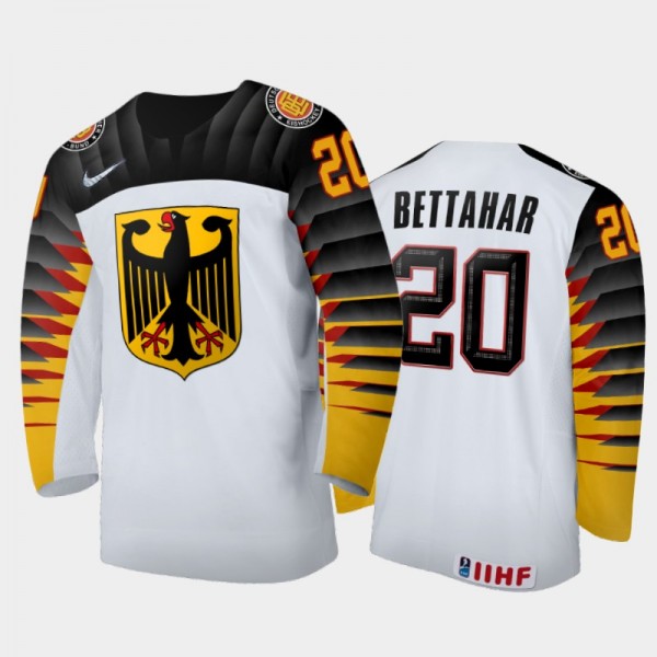 Men's Germany 2021 IIHF U18 World Championship Rayan Bettahar #20 Home White Jersey