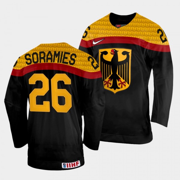 Samuel Soramies 2022 IIHF World Championship Germany Hockey #26 Black Jersey Away