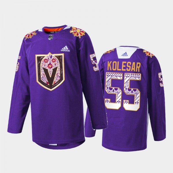 Keegan Kolesar Vegas Golden Knights Hispanic Heritage 2021 Jersey Purple #55 Warmup