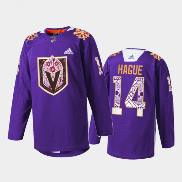 Nicolas Hague Vegas Golden Knights Hispanic Heritage 2021 Jersey Purple #14 Warmup