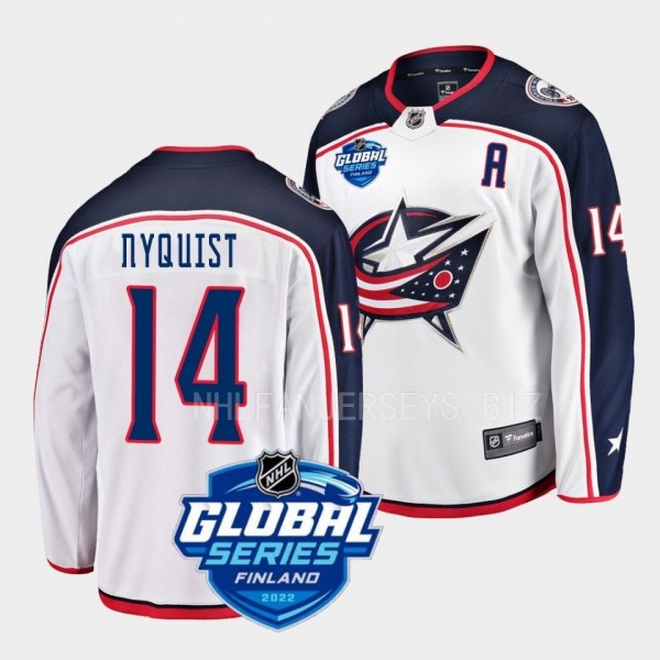 Gustav Nyquist Columbus Blue Jackets 2022 NHL Global Series White Away Jersey Men's