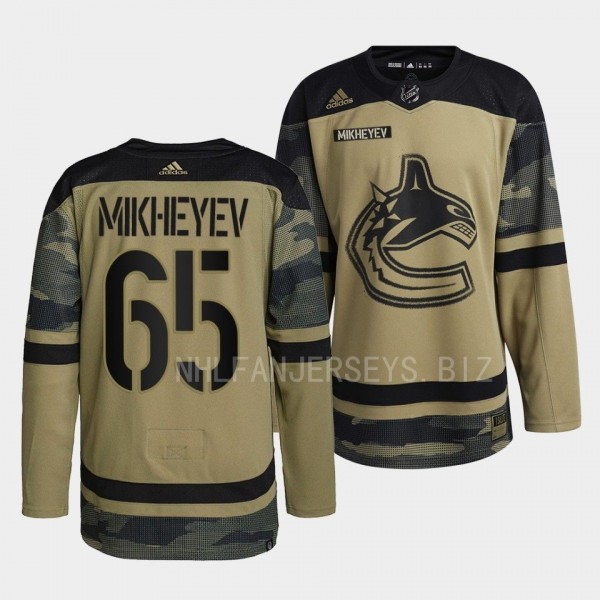 2022 Armed Forces Ilya Mikheyev Vancouver Canucks Green #65 Camo Warm-up Jersey