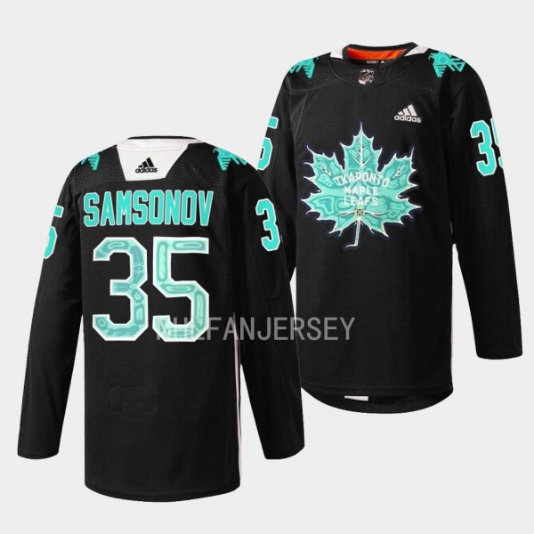 Toronto Maple Leafs 2023 Indigenous Celebration Game Ilya Samsonov #35 Black Jersey Warmup Sweater