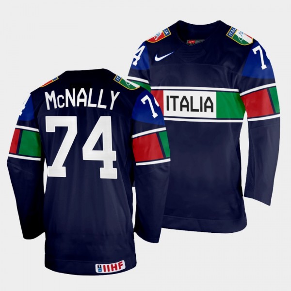 Brandon McNally 2022 IIHF World Championship Italy Hockey #74 Navy Jersey Away