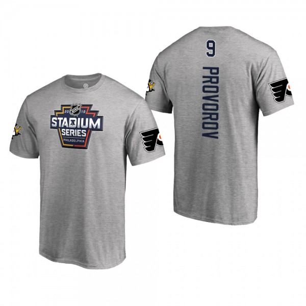 Flyers Ivan Provorov #9 2019 NHL Stadium Series Coors Light Event Logo T-Shirt gray