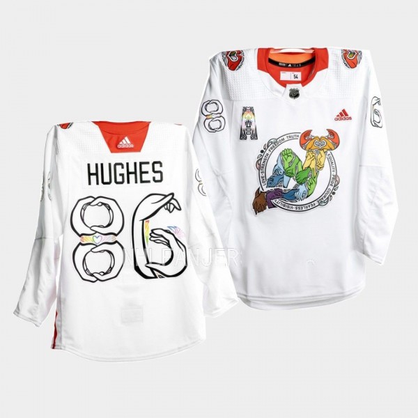 New Jersey Devils 2022-23 Pride Jack Hughes #86 Wh...
