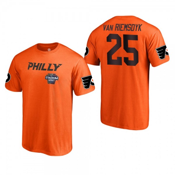 Men's Philadelphia Flyers James van Riemsdyk #25 2019 NHL Stadium Series Orange Name and Number Cheap T-Shirt
