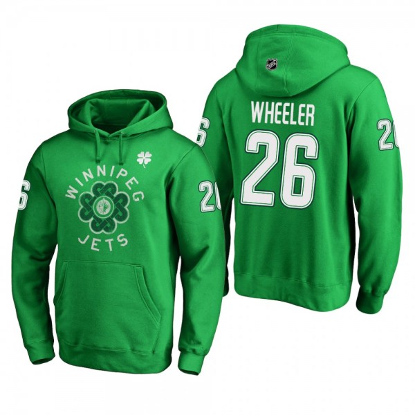 Men's Jets Blake Wheeler #26 St. Patrick's Day Green Pullover Hoodie
