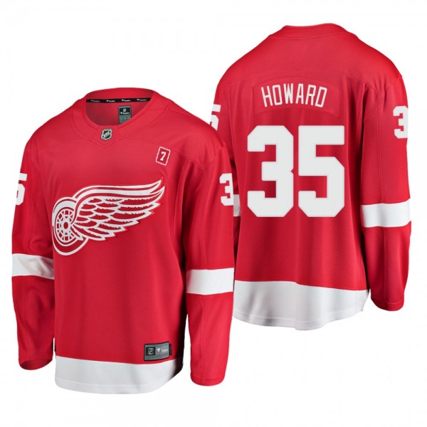 Men's Jimmy Howard #35 Detroit Red Wings Home Red #7 Patch Jersey