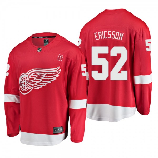 Men's Jonathan Ericsson #52 Detroit Red Wings Home Red #7 Patch Jersey