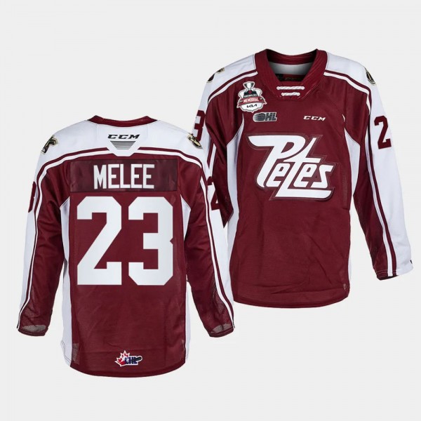 Peterborough Petes #23 Jonathan Melee 2023 OHL Champions Maroon Memorial Cup Jersey