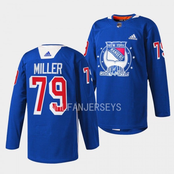 K'Andre Miller #79 New York Rangers 2022 Garden of Dreams Warmups Blue Jersey