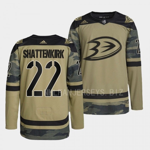 Military Appreciation Night Kevin Shattenkirk Anaheim Ducks Camo #22 Warmup Jersey 2022