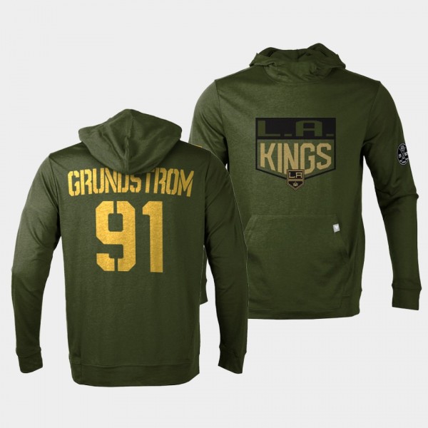 Los Angeles Kings Carl Grundstrom 2022 Salute to Service Olive Levelwear Hoodie Pullover