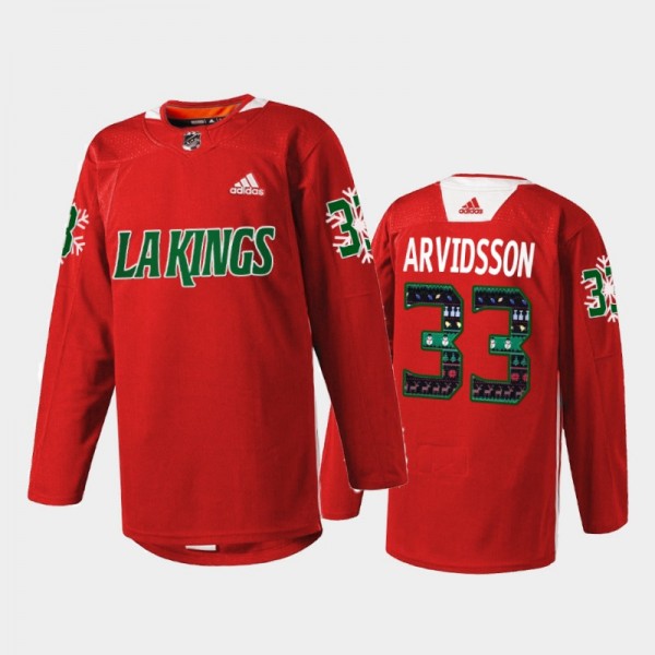 Viktor Arvidsson #33 Los Angeles Kings Holiday Sweater Red Warm Up Jersey