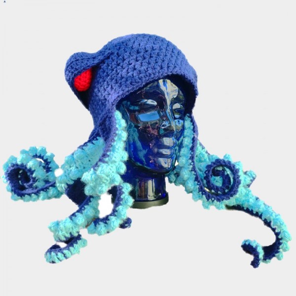 Seattle Kraken Tentacle Christmas Ugly Women Cuffed Pom Blue Knit Hat