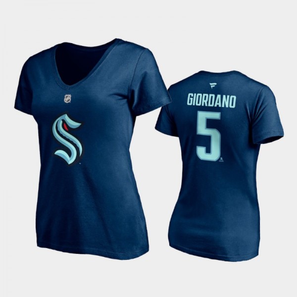 Seattle Kraken #3 Mark Giordano 2021-22 Authentic Stack Women T-Shirt Blue