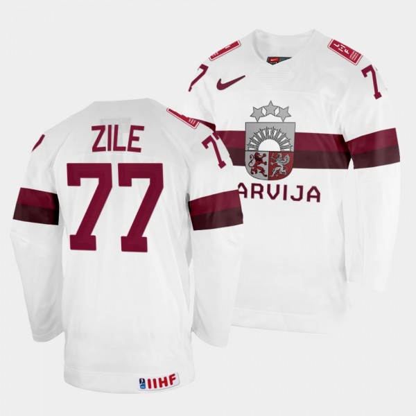 Latvijas 2022 IIHF World Championship Kristaps Zile #77 White Jersey Home