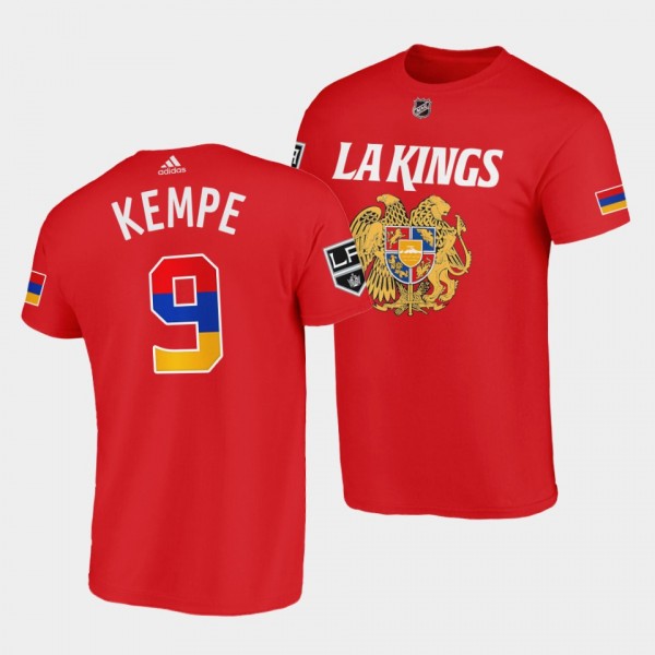 Los Angeles Kings Armenian Heritage Night Adrian Kempe #9 Red T-Shirt exclusive