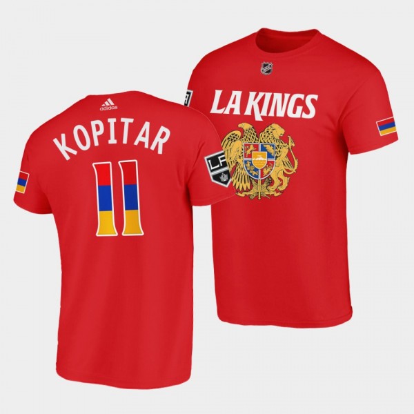 Los Angeles Kings Armenian Heritage Night Anze Kopitar #11 Red T-Shirt exclusive